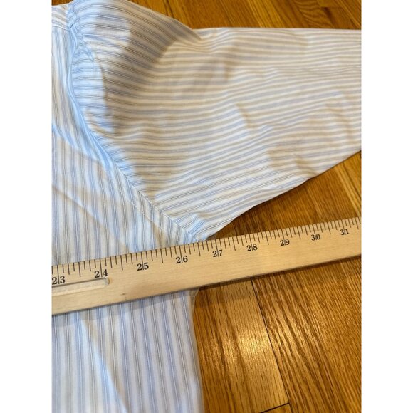 Pronto Uomo Non-Iron Mens Striped Button-Down Shirt Size 18 32/33 Blue & White C - Picture 2 of 9